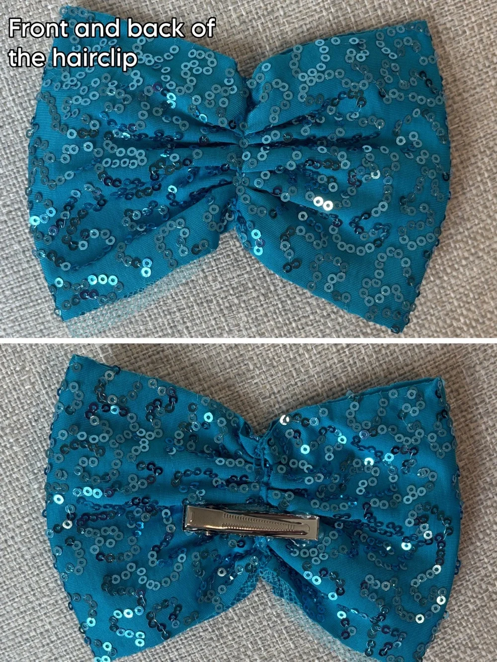 Girls Sparkling Blue Sequin Halter Dance Costume Dress with Bow Hair Clip